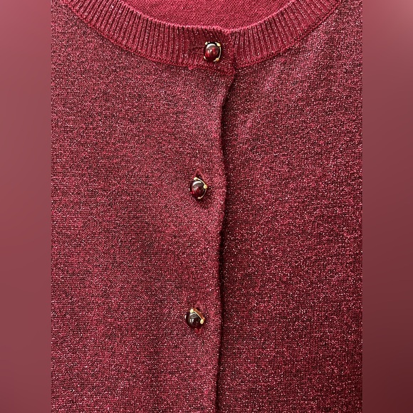 Talbots Cranberry Maroon Red Shimmer Metallic Cardigan Sweater Size Petite Large - Picture 5 of 12